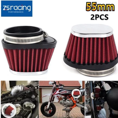 2PCS Red 55mm/2.17" Air Filter Cleaner Round Tapered Replacement For Motorcycle - Image 1 of 4