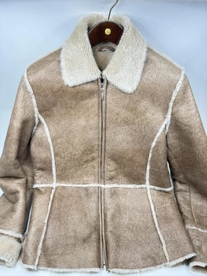 Autunno Collezione Jacket Womens Large Shearling Sheepskin Brown Zip Made Turkey - Image 1 of 4