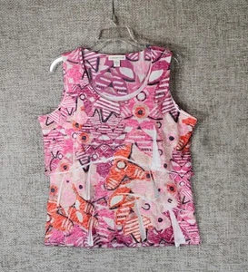 Coldwater Creek Sketchbook Tiered Tank Womens XL 16 Pink Print Modern NWT - Picture 1 of 11