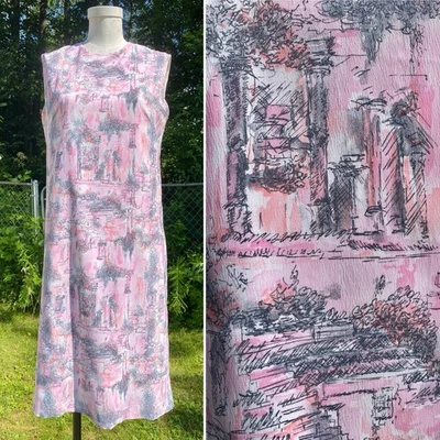 Vintage 1960’s Shift Dress Abstract Novelty Print Charlotta By Glazier Pink S M - Image 1 of 4