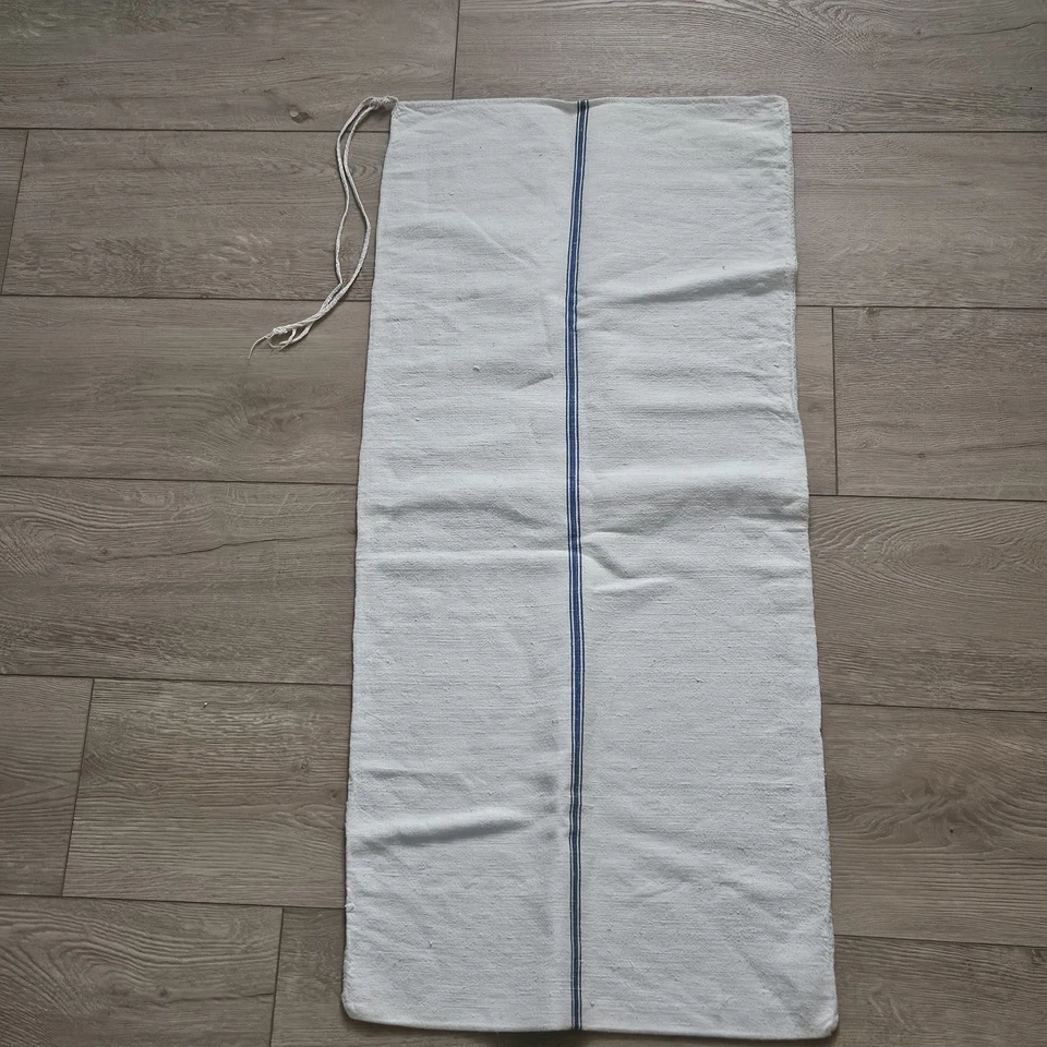 Saco de grano vintage rústico de lino crema azul 5 rayas 40,5"x18,5" limpio Foto 1 de 4