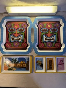 Lot of 4 Hawaiian Luau Party Melamine Tiki Bar Tropical Bar Party Tray’s Amscan - Picture 1 of 15
