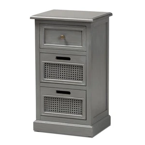 Baxton Studio Sheldon Grey Finished Wood 3-Drawer Nightstand - Picture 1 of 9