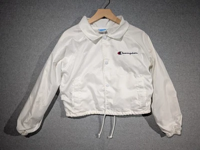 Champion 短白色田径夹克女式小号带标志轻便领 — 第 1/4 张图片