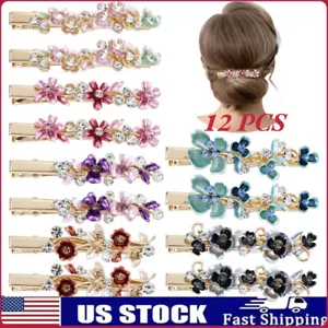 12X Sparkly Glitter Crystal Hair Jewelry Rhinestone Metal Alligator Hair Clips - Picture 1 of 9