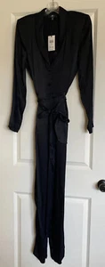 7 For All Mankind Womens Size XS Black Shawl Collar Satin Jumpsuit One Piece NWT - Picture 1 of 10