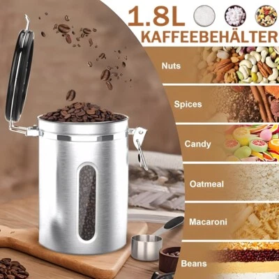 1,8L Kaffeedose Edelstahl Behälter für Kaffeebohnen inkl. Dosierlöffel DHL - Bild 1 von 4