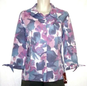 JM Collection Mujer Topúrpura Floral Botones Camisa Blusa Talla 16 Nueva con Etiquetas - Imagen 1 de 2
