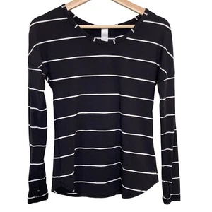 Ivivva Black White Striped Shirt Long Sleeve Girls Active Top Size 12 - Picture 1 of 12