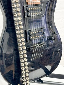 UK77 Conehead Studded Guitar Strap Pyramid Stud Genuine Black Leather Handmade - Picture 1 of 5