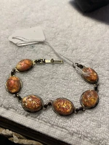 ARTISAN Gold Tone & DICHROIC GLASS LINK BRACELET Orange Color - Picture 1 of 6