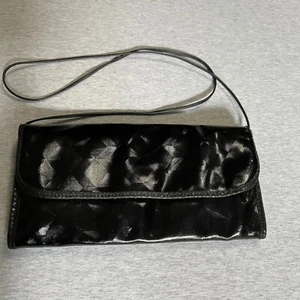 Vintage Carlos Falchi Clutch Crossbody Bag Black Vinyl Hexagonal 3D Shiny Disco - Picture 1 of 11