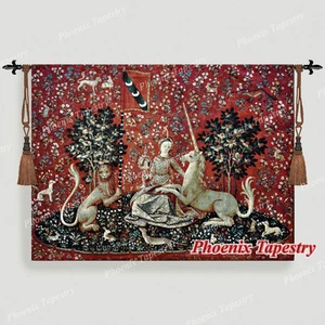 (GRANDE) VISTA La Dama y el Unicornio Tapiz Medieval Colgante de Pared Jacquard Tejido - Imagen 1 de 9