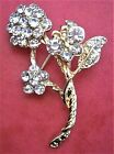 AC817*) Gold tone diamante Rhinestone butterfly flower floral brooch  