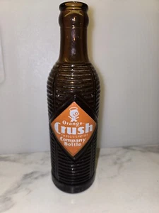 VINTAGE 7 OZ RIBBED AMBER SODA BOTTLE POP ORANGE CRUSH - Picture 1 of 8