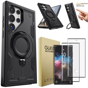 For Samsung Galaxy S22 Ultra Ring Stand Holder Case Hybrid Cover Tempered Glass - Picture 1 of 17