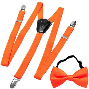Neu Y Back Kinder Jungen Hosenträger verstellbarer Riemen Clip-On & Fliege formell orange - Bild 1 von 3
