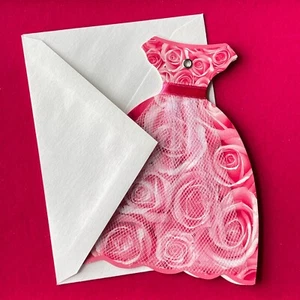 Set of 15 Fabric Rose Dress BRIDAL SHOWER Invitation Cards + Envelopes by AGC - Picture 1 of 7