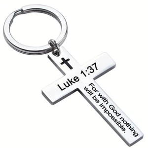 FOR WITH GOD NOTHING WILL BE IMPOSSIBLE LUKE 1:37 CHRISTIAN CROSS KEYRING T28 - Picture 1 of 1