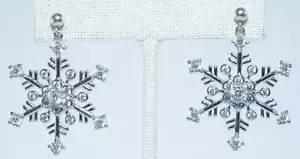 Big SNOWFLAKE Dangle Earrings, Sterling Silver, Polished, PAJ Signed - Picture 1 of 9