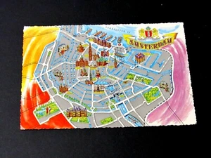 Postcard Map of Amsterdam Holland Netherlands Scalloped Edge - Picture 1 of 2