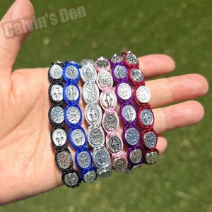 One Decade Knotted Cord Rosary Bracelet Miraculous Medals Adjustable Size Gift - Picture 1 of 11