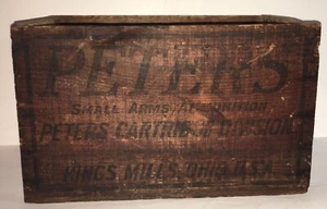 Scatola munizioni vintage Peters Remington Kings Mills Ohio piccole braccia guscio di legno - Foto 1 di 9
