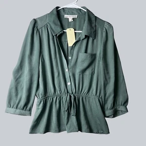 Camicia donna verde con bottoni Monteau Los Angeles taglia L vita elastica cottagecore - Foto 1 di 11