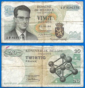 Belgium 20 Francs 1964 Prefix 2 F King Baudouin Atomium Complex Free Ship World - Picture 1 of 3