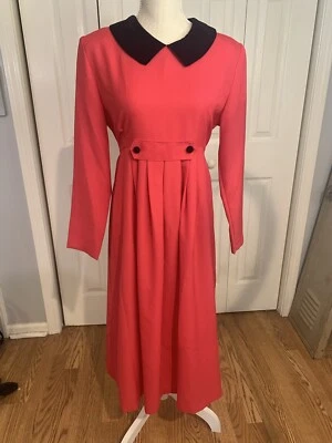 Vintage 90's EJM Petites Women's Red Dress with Velvet Collar Sz 12P - Image 1 of 4