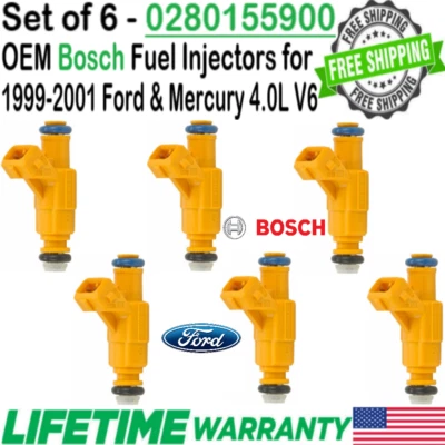 Genuine Bosch 6 Pieces Fuel Injectors for 2001 Ford Explorer Sport Trac 4.0L V6 Foto 1 de 4