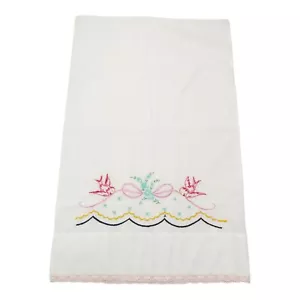 Vintage handbestickter Kissenbezug Vögel Band Blumen Spitzenborte 30x20 - Bild 1 von 12