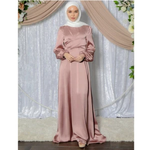 Dubai Damen Lange Kleider Satin Abaya Kaftan Muslim Maxi Roben Hochzeit Abschlussballkleid - Bild 1 von 38