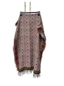 Ahujasons Wrap Scarf Wool Geometric Artsy Fringe Ends Womens 77" Long Orange - Picture 1 of 6