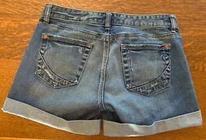 Ann Taylor LOFT Short Blue stretch denim jean sz 4 cuffed distressed - Picture 1 of 3