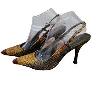 BCBGirls Womens Shoes Heels Leather Slingback Pointy Toe Snakeskin Colorblock 8B - Picture 1 of 13