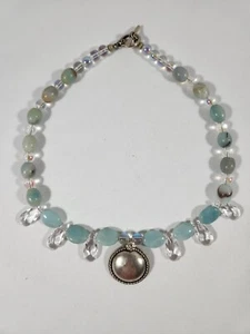 Handmade Aquamarine Stone Silver Pendant Necklace 18" - Picture 1 of 13