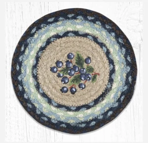 Set of 2 Braided Jute Round Placemat/Trivet/Swatch. BLUEBERRY. Earth Rugs.10" - Picture 1 of 1