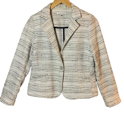 Cabi Jacket SZ 6 Blazer Static Tweed White & Black Gold Button Preppy Women's - Image 1 of 4