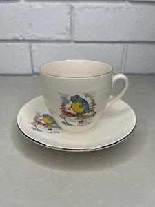 Vintage 'Thin Ice' Skating Frog Whimsical Teacup And Saucer Duo Ceramic England - Picture 1 of 14
