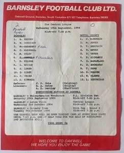 Barnsley v Notts County The Central League 19th September 1984 - Imagen 1 de 1