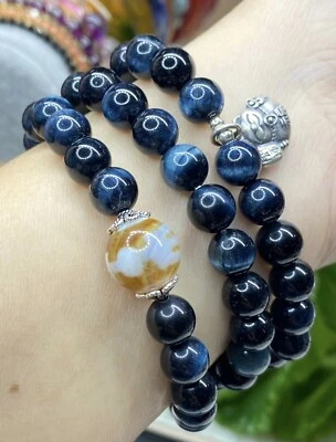 Ojo de Águila Azul Piedra Llamante 8MM Cadena Pulsera Mezcla Dijes Gato de la Suerte Tailandés, L 52CM Foto 1 de 4