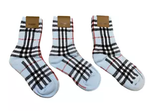 BURBERRY Vintage Check Intarsia, terry cloth Socks- 3 pack, PALE BLUE, Size: L - Picture 1 of 10