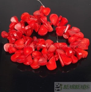 Natural Coral Gemstone 10mm x 15mm Flat Drop Loose Spacer Beads 16 Inches Strand - Picture 1 of 8