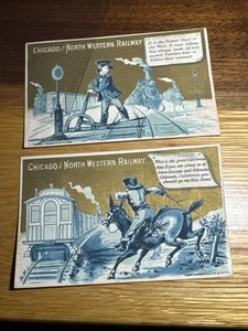 2-Chicago and North Western Railway Trade Cards-Switcher/Horse Rider-, IL.  U419 - Picture 1 of 2