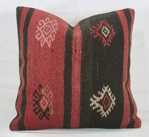Funda de Almohada Kilim Turco Decorativa Roja Marrón Rosa 18" Rojo Kilim Sofá Almohada - Imagen 1 de 9