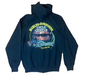 Felpa con cappuccio Harley Davidson vintage uomo XL nera anni 80 zip jerzees USA - Foto 1 di 8