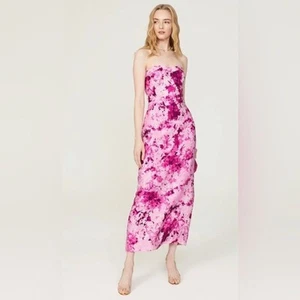 Robe RTR ML Monique Lhuillier Floral Faille taille 8 sans bretelles fushia découpé dos - Photo 1 sur 7