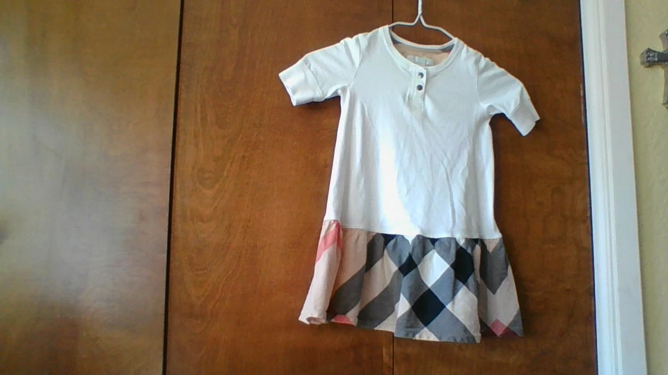 Burberry Check Label Dress 4/5T Cotton 2-Snap Henley/Plaid Ruffle Hem Fall *Flaw - Image 1 of 4