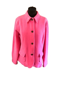 Pink Lands End Fleece Short Jacket 14-16 long sleeve button up 2 pockets VGC - Picture 1 of 5
